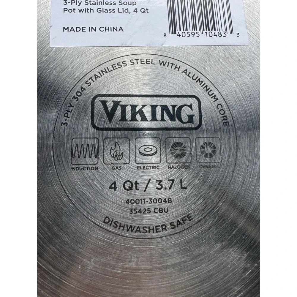 VIKING 3 Ply Stainless Steel Saucepan 2.25 Qt NEW Glass Lid Vent Inudction